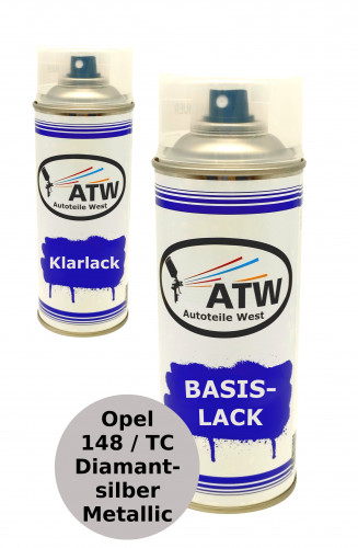 Autolack für Opel 148 / TC Diamantsilber Metallic +400ml Klarlack Set